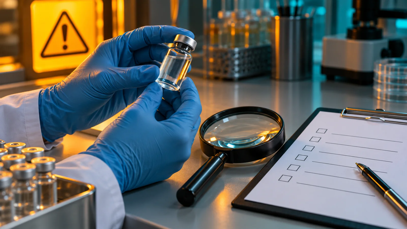 इंजेक्शन की गुणवत्ता जांच का एआई-निर्मित सांकेतिक चित्र; वास्तविक रिकॉल उत्पाद नहीं